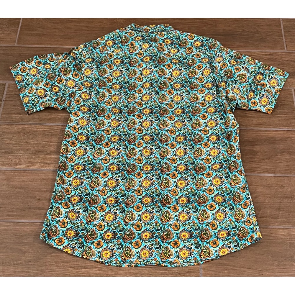 Cremieux Mens Floral Medallion Stretch SS Button Down Shirt Blue Orange - Picture 3 of 4